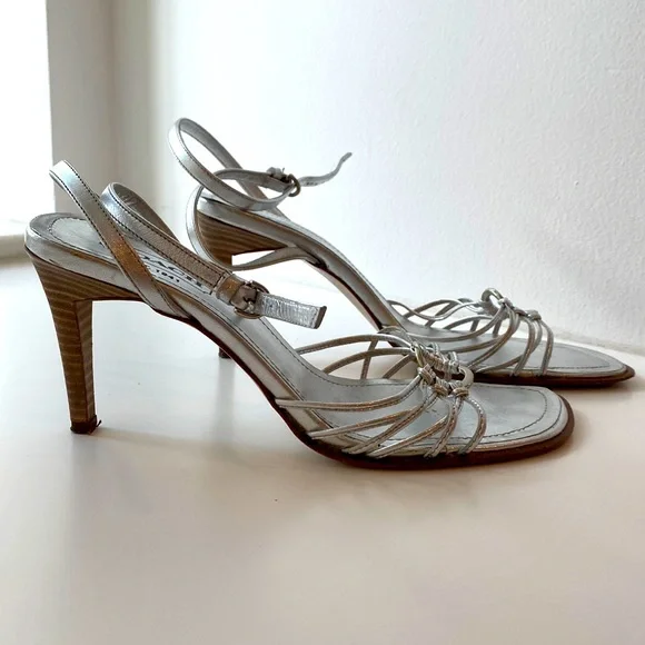 COACH Silver Strap stacked Heel Sandals - Picture 1 of 10